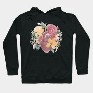 Anatomy of Heart in watercolor with florals Hoodie